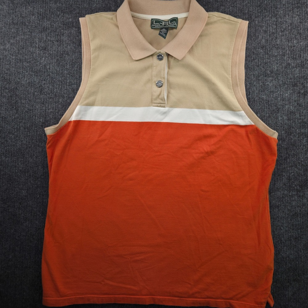Lauren Active Ralph Lauren Sleeveless Polo Shirt XL Orange Tan Colorblock Top